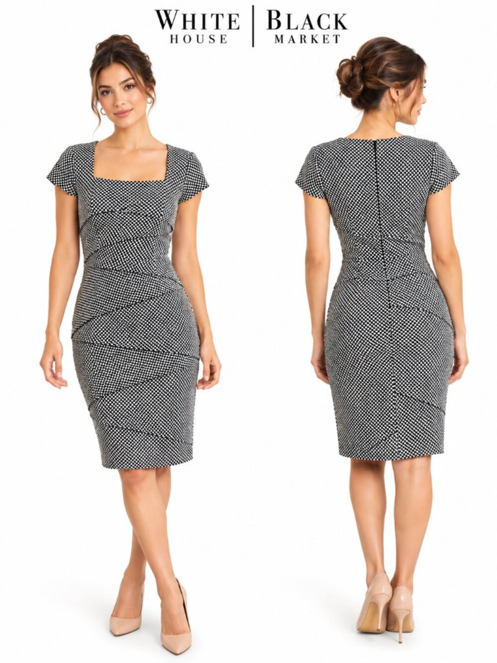 White House Black Market Instantly Slimming Sheath Dress Black White Dot Size 0